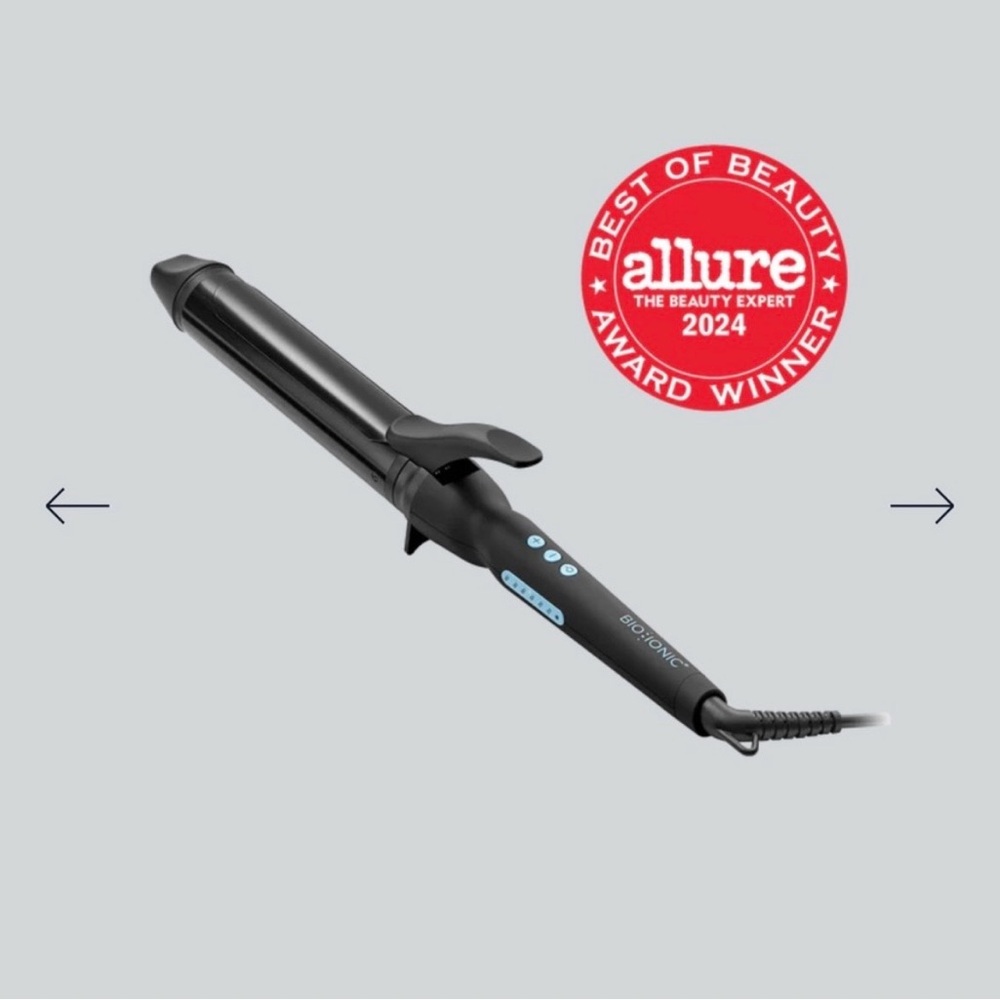 Bio Ionic Black Curling Iron with Clamp 1 1/4” (1.25”) extra long barrel.